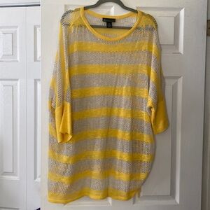 Lane Bryant Yellow & Tan Dolman Open Weave Top Size 18/20